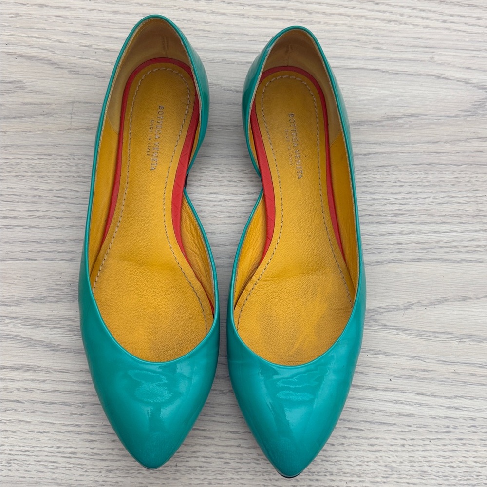 Bottega Veneta Teal Pointed Toe Flats